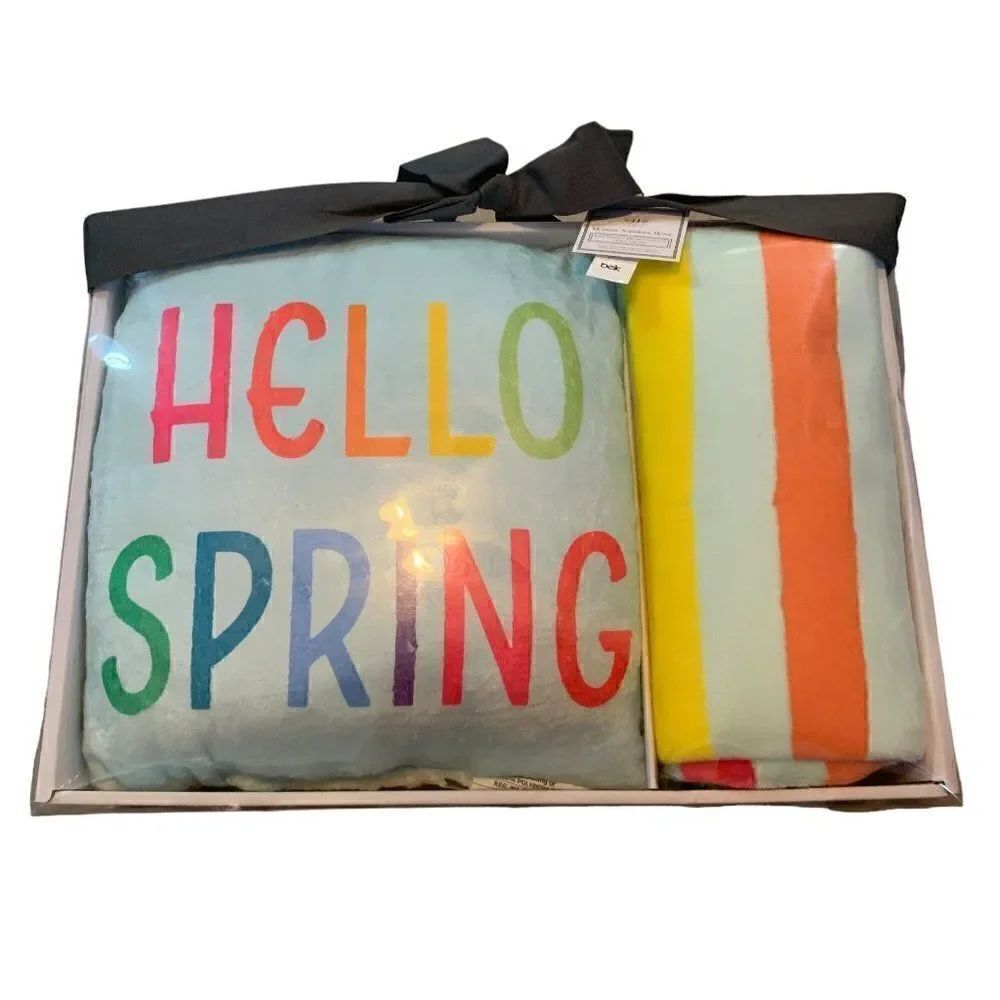 NIB Modern Southern Home Plush Throw & Pillow "Hello Spring" 2-Pc Set - Picture 1 of 4